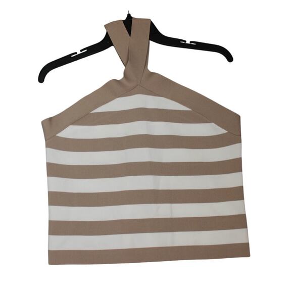 Sincerely Jules NWT Womens Brown and White Ribbed Halter‎ TOP Size Large - Picture 1 of 4